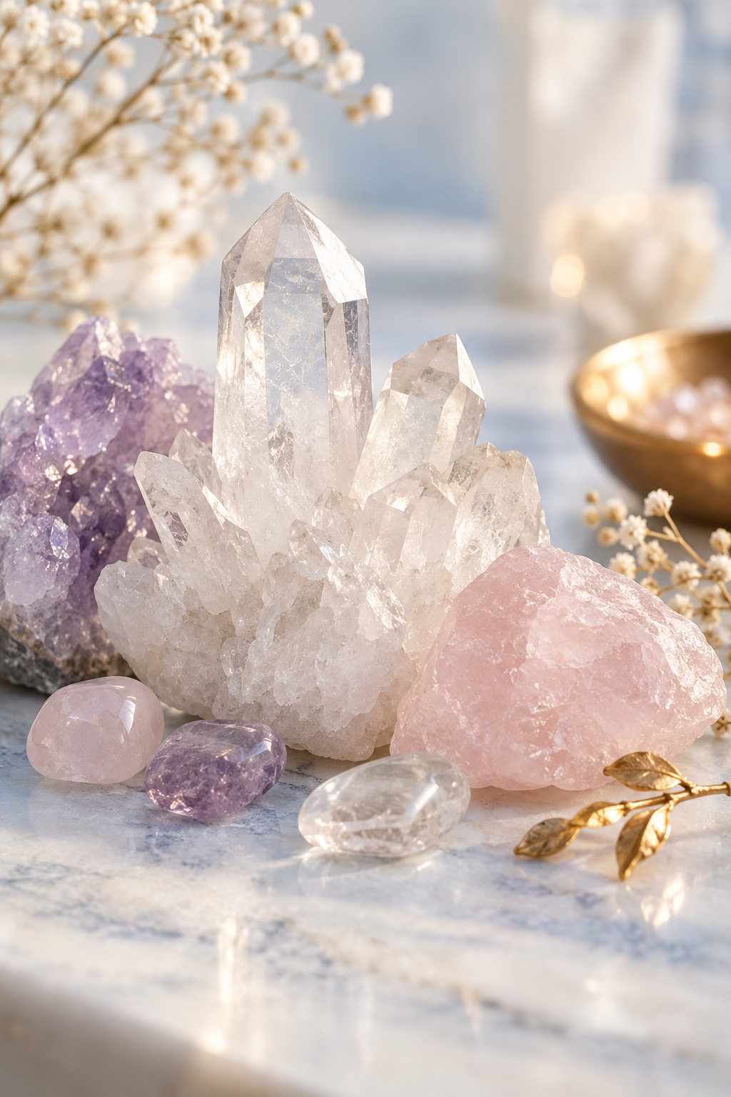Cristales de cuarzo y amatista